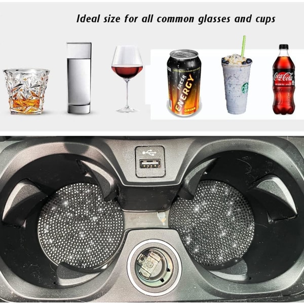 Bling Car Cup Holder Coasters, 2 Pack Universal Anti Slip Si