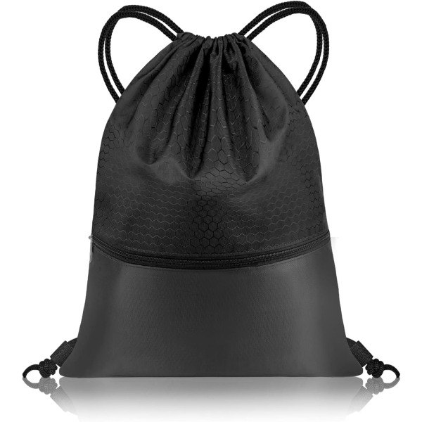 Sort sportstaske med snoretræk, Unisex sammenfoldelig vandtæt rygsæk med snøre, sportstaske med snøre f