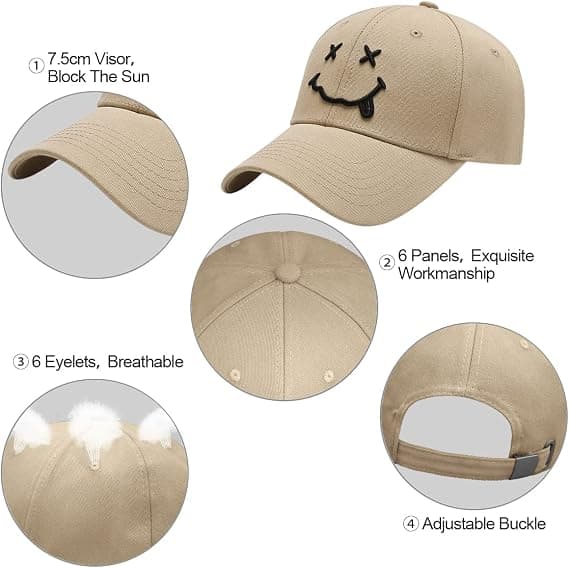 Khaki Baseball Cap, Bomulds Anti-Sol Baseball Cap med Broderet