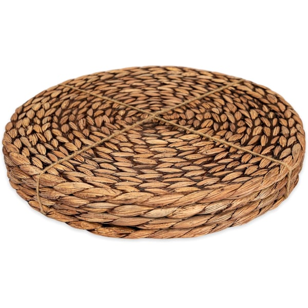 4 kpl Kudottuja Aluslautasia (35cm, Punertavan Ruskea Pesu) Pyöreä Aluslautanen, Vieroinen Aluslautanen, Rottingialuslautanen, Lautanen