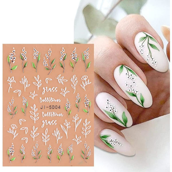 3 Ark 3D Präglade Blommor Blad Nagelkonst Dekaler 5D Självhäftande Sommar Nageltillbehör Nagelkonst Design Dekoration