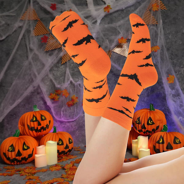 Halloween Sokker Morsomme Fargerike Mønster Halloween Nyhetssokker Flaggermus Gresskar Sokker Høst Sokker Gaver ST3-BFNGW