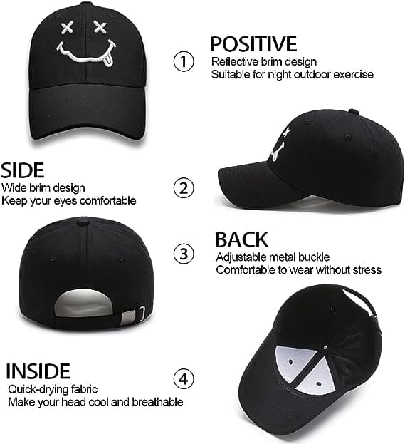 Sort Baseball Cap, Bomulds Anti-Sun Baseball Cap med Broderet