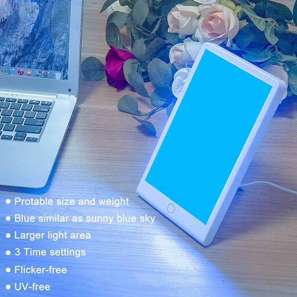Fototerapilampe, SMY Blåt Lys Energilampe og Justerbar LED Blåt Lys, One-Touch Timer til Tab