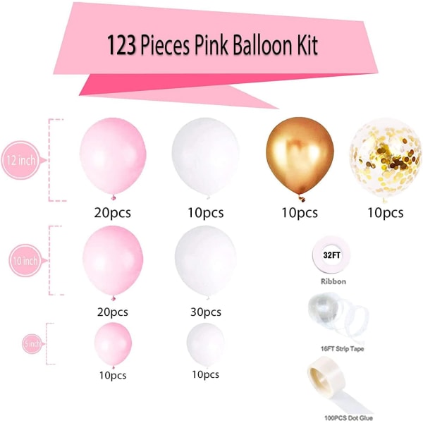 Pink, hvid og guld ballonbue guirlande sæt - 123 stk. Rose G