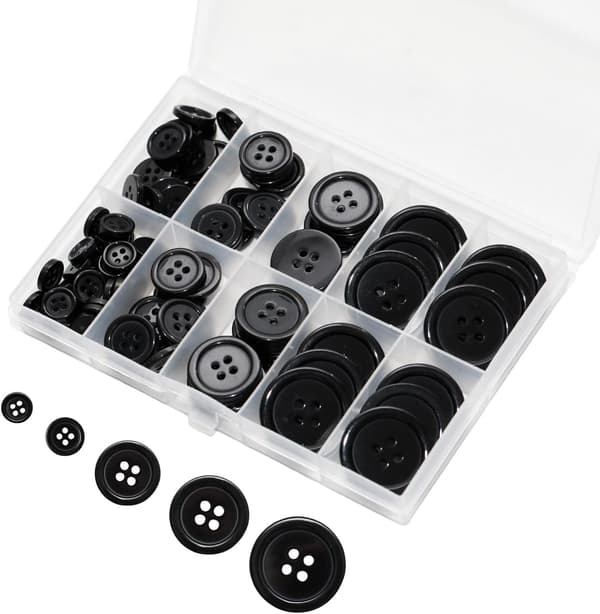 100 stk. Sorte Knapper til Håndarbejde, Knapper, DIY Knapper, Blandede Syknapper, 5 Størrelser af Sorte Runde Blandede Knapper Egnet til Håndarbejde, Co