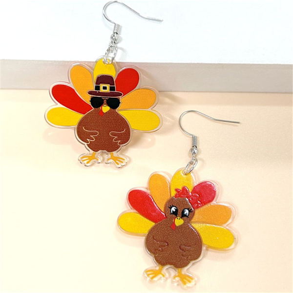 Söta Thanksgiving Kalkon Hängande Örhängen för Kvinnor Flickor Lätt Höst Kalkon Kyckling Pumpa Örhänge Thanksgiving
