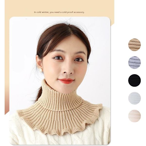 Dam Turtleneck Ribbad Stickad Falsk Krage Rufs Wrap Solid Scarf Vinter Varm Halsduk Elastisk Hals Ärm