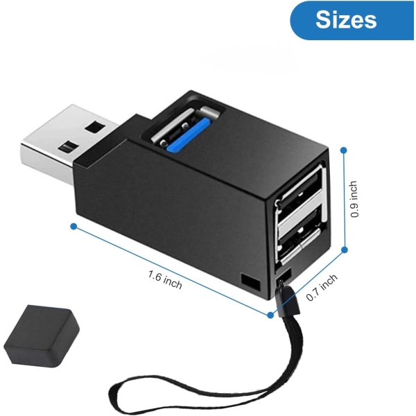 (Svart) 3-porters USB 3.0-hub (2 USB 2.0 + USB 3.0), bærbar adapter, USB-dokkingstasjon, datakonsentrat