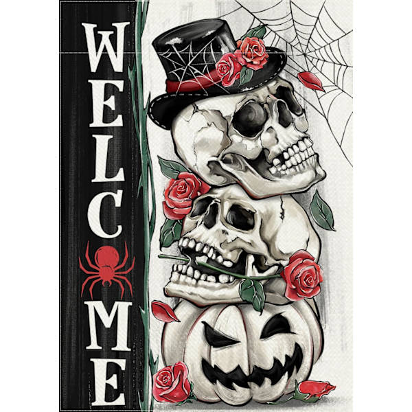 1 stk Velkommen Halloween Gotisk Kranie Dekorativ Haveflag, Spooky Jack O Lantern Græskar Skelet Have Ude Dekoration