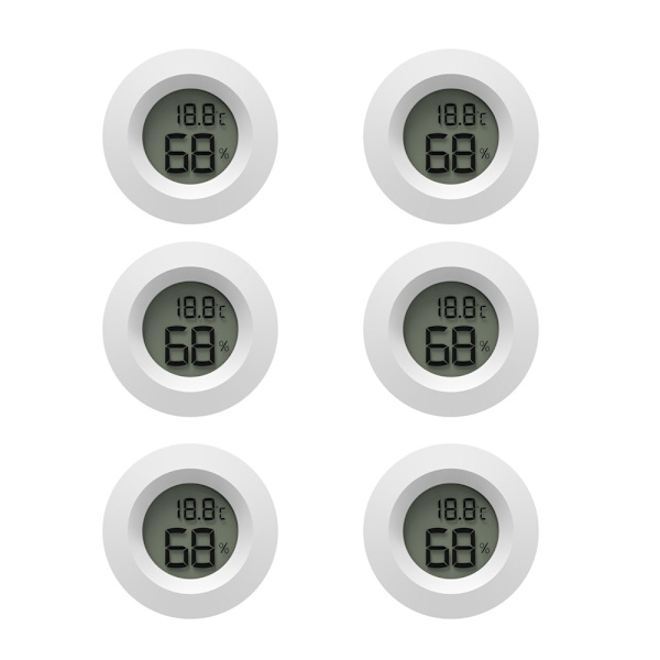 (6 stk., Hvid) Mini Digital LCD Termometer Hygrometer Temperatur Fugtighed -50~70℃ 10%~99% RH Thermo