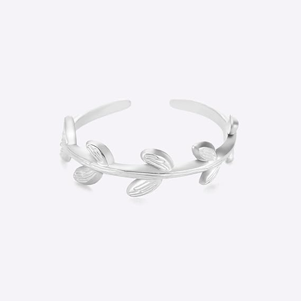 1 Justerbar Bladring i Rustfritt Stål Finger Ring med Bladmønster Åpne Finger Ringer for Kvinner Jente