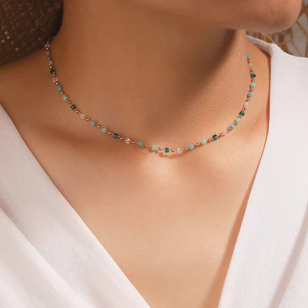 Bohemian grøn perle choker halskæde til kvinder og piger, enkel f