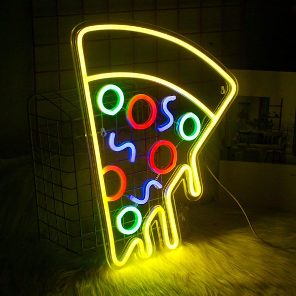 Pizza Neon Akryl LED Skylt Mat Form Neon Skyltar för Vägg Gul