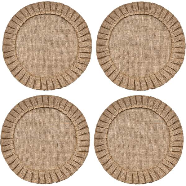 Rustika Bondgård Rund Bordstabletter i Burlap, Set om 4, Storlek 15 Tum i Diameter, Rufs Kantdesign
