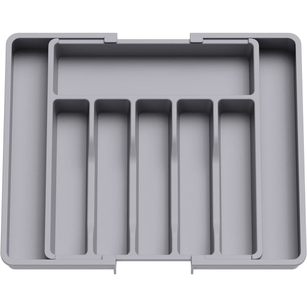 Bestickställ-grå, utbyggbar låda med redskapsbricka, justerbar organizer för kök, kompakt