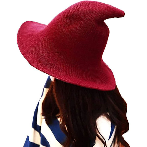 Dametroldmands Hat Troldmand Strikket Uld Hat Voksen Kostumefest Tilbehør Halloween Maskerade Red