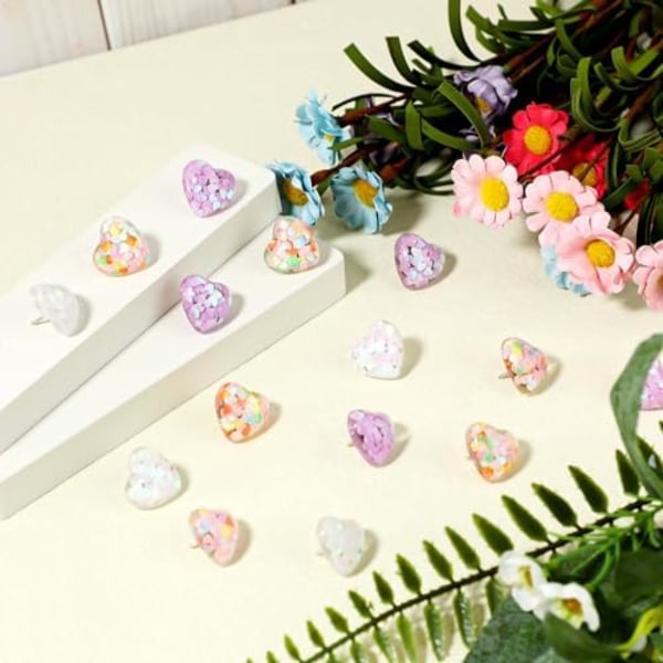 20 stk. Push Pins, Hjerte Glitter Sequins Push Pins Dekorative Tommelfinger Pins til Væghængninger, Opslagstavle, Kort, Kontor