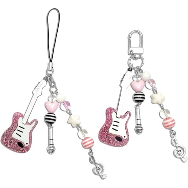 2 STK Søde Telefon Charms Nøgleringe Æstetisk Y2k Pink Guitar Jordbær Stjerne Mobiltelefon Stropper Nøgleringe til Nøgler Tasker Kamera