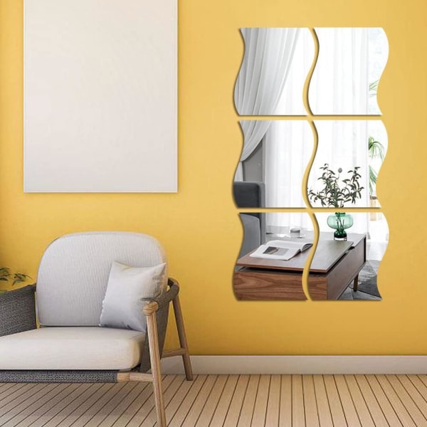 Sett med 6 3D bølgete veggspeil（12x10cm+17x19cm+30x25cm） - Akrylveggdekorasjon - for hjemmet, stuen