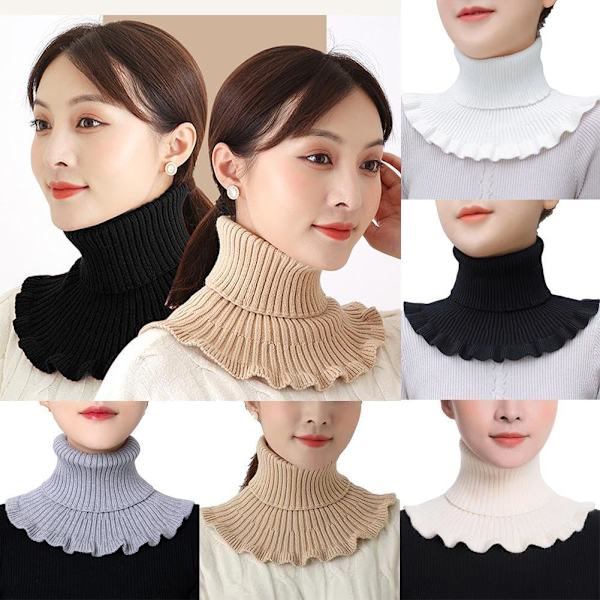 Dam Turtleneck Ribbad Stickad Falsk Krage Rufs Wrap Solid Scarf Vinter Varm Halsduk Elastisk Hals Ärm