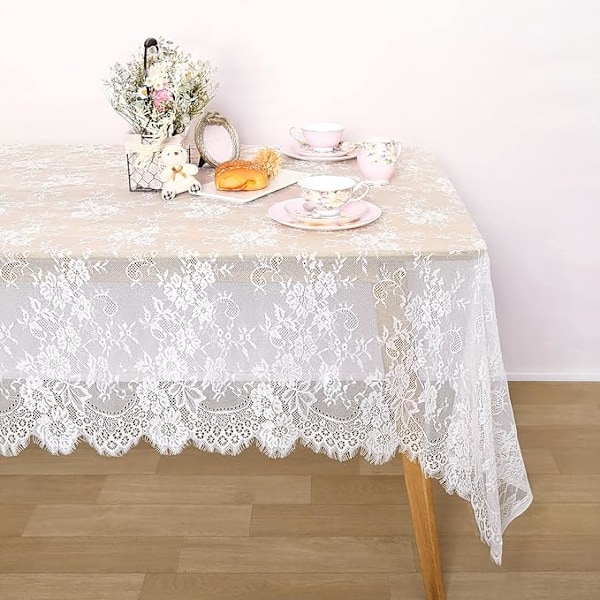 1 st Vit Spetsduk: 150 X 300 - Rektangulär - Bröllopsduk Vintage Broderad Spets Tygöverlägg för
