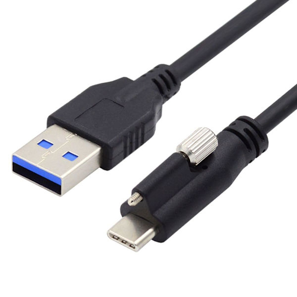 USB 3.0 till USB-C Låsande Kontakt Datakabel med Panelmonteringsskruv för Industriell Kamera