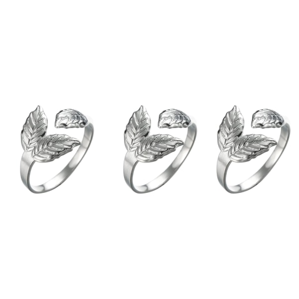 3 Justerbar Bladring i Rustfritt Stål Finger Ring med Bladmønster Åpne Finger Ringer for Kvinner Jente