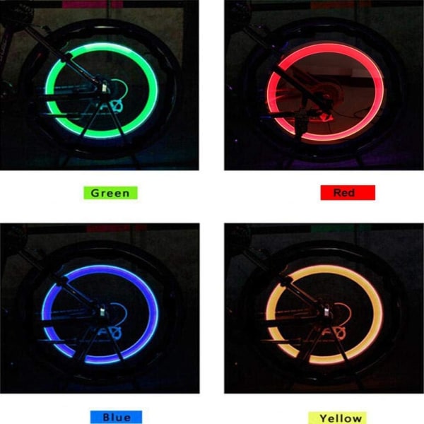 4 pakke LED cykel hjul lygter, 4 farver LED ventilhætter til Fron