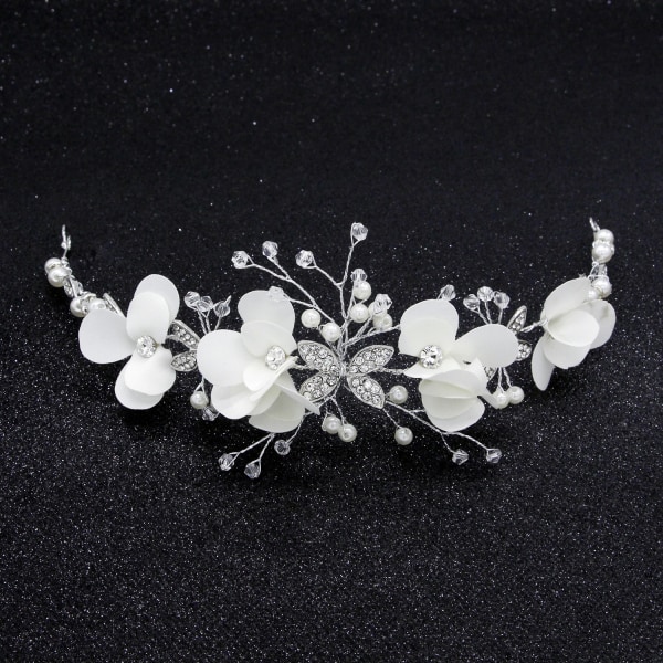 Valkoinen Princess Flower -päähineet Bridal Crystal Pearl Hair Dre
