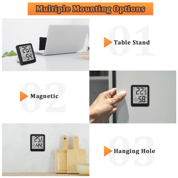 (Sort) 2 stk. 4.5x5.2x1.1cm, Mini LCD Termometer Hygrometer I