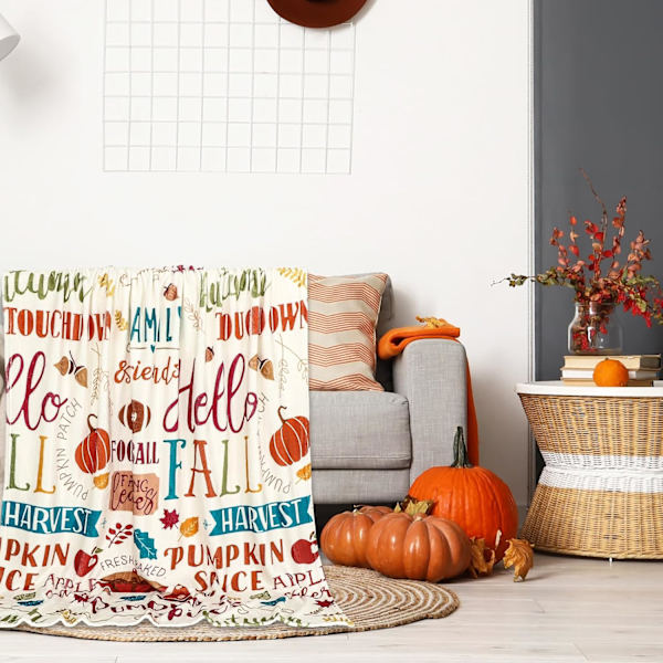 Efterårs Fuzzy Flannel Tæppe 60 x 50 Tommer Retro Græskar Fodbold Kast Tæppe Retro Høst Tæppe til Thanksgiving Hjem