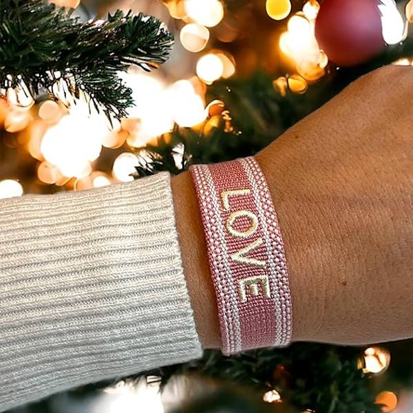 1 Självtillverkat smycke rosa tyg armband - vävt vänskapsarmband