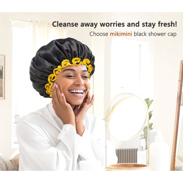 1 pakke sorte badehætter til kvinder, genanvendelige dobbeltlags vandtætte badehætter med blød komfort