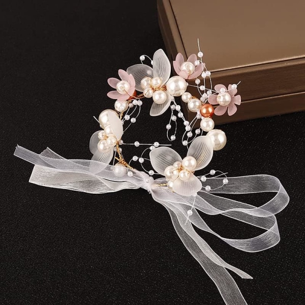 （blå）2 stk Pearl Crystal Wrist Corsage Brudepike Barn Håndblomst Bryllup Vakker brud Weddi