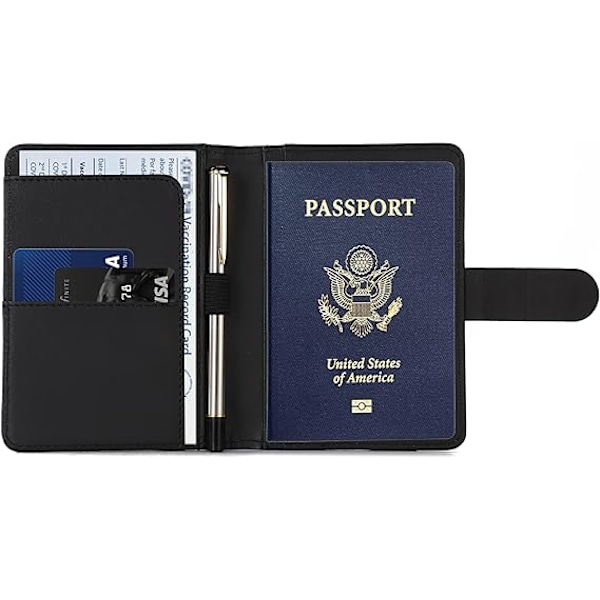 (Svart) Premium Läder Passfodral Skydd, Vattentät RFID-Blockerings Reseplånbok Pass Co