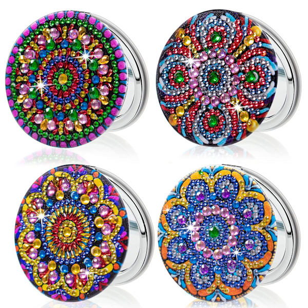 (A)5D Diamantmålning Kompakt Spegel 4PC DIY Diamantkonst Kits Förstorande Bärbar Resa Vikbar