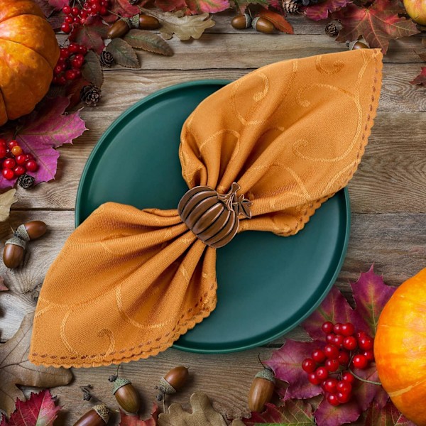 Halloween Thanksgiving Servettringar Set om 12 Pumpa Semester Borddekoration Julgåva Vinter Bröllopsgåvor Tillbehör