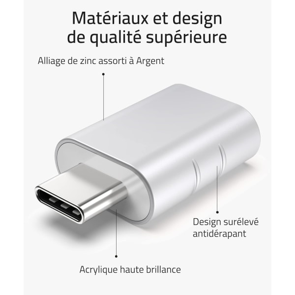 Sølv USB C til USB-adapter 2-pakke USB C hann til USB3 hunn, Ada