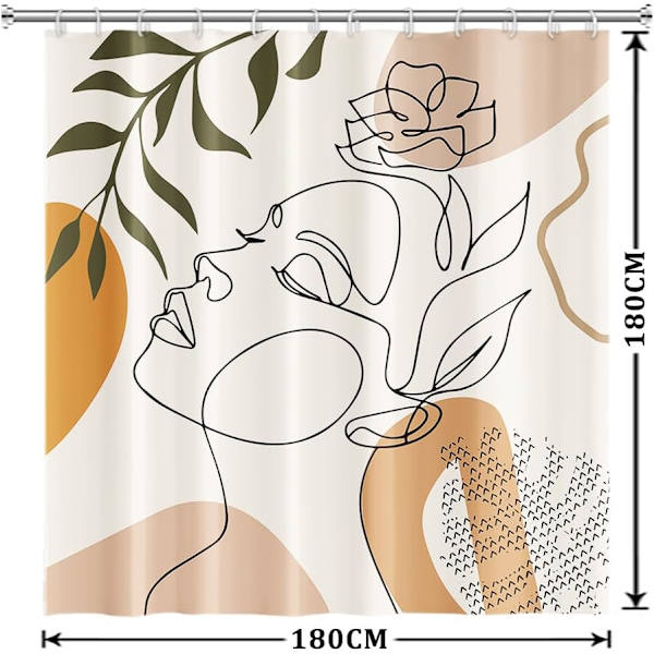 180Lx180Hcm Abstrakt Ansikt Dusjforheng, Svarte Dusjforheng Minimalistiske Linjer Badeforheng Anti-Mugg Vanntett Polyester Stoff Vaskbart Baderom