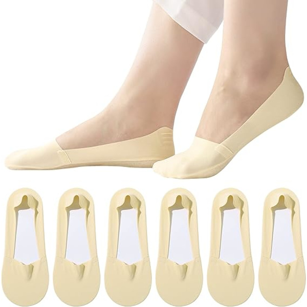 6 par osynliga strumpor för kvinnor, halkfria osynliga båtstrumpor för kvinnor, populära strumpor, Beige