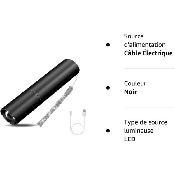 USB genopladelig LED-lommelygte, 3 lystilstande Vandtæt Flas