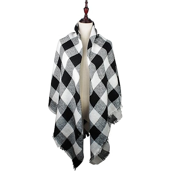 1 st  Höst- & Vinterhalsduk Klassisk Fransad Rutiga Tartan Varm Mjuk Tjock Stor Pläd Wrap Sjal Halsdukar för Kvinnor