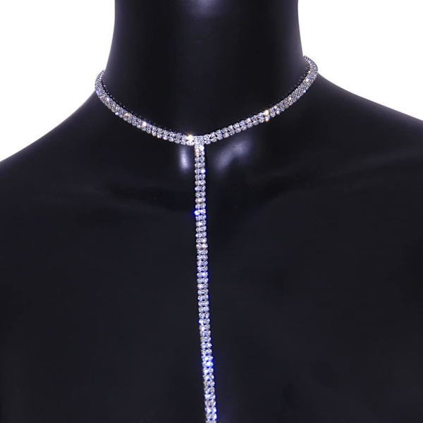 Rhinestone Silver Crystal Tennis Chain Multi Row Lang Halskjede