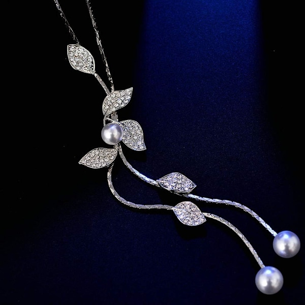 Vit Kristall Hängande Halsband Lång Tröja Halsband Mode Smycken för Kvinnor