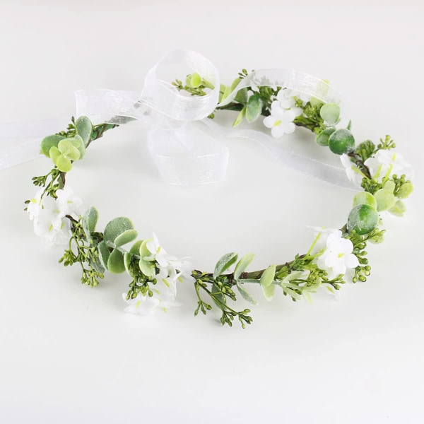 Blomsterkrone for hår, Boho kunstig bryllupsblomsterkrone for jente kvinner, hvit blomster C