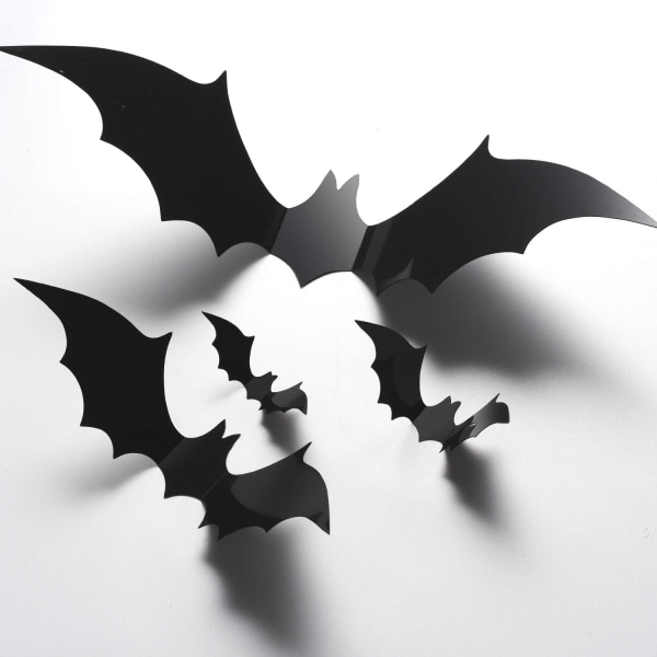 Halloween-festdekoration til indendørs og udendørs brug, sæt med 60 genanvendelige 3D-PVC-flagermus til dekoration