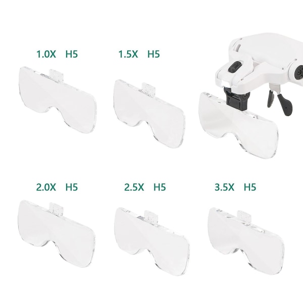 Handsfree-förstoringsglas med 2 LED-lampor 5 utbytbara linser