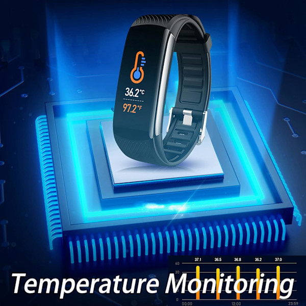 Smart Armbånd/Smartwatch til Sundhed og Fitness Tracker, Temperatur/Blodtryk og Oxygen/Hjerterytme/Søvn/Sp
