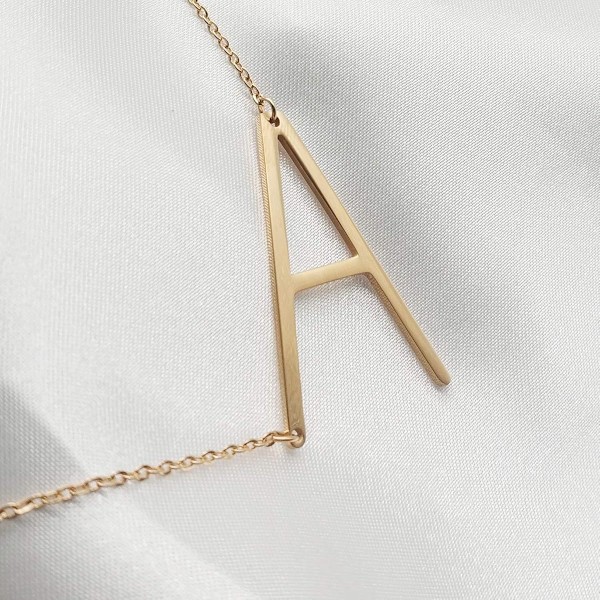 Sideways Initial Halskæde 18K Forgyldt Rustfrit Stål Stor Bogstav Vedhæng Halskæde Script Navn Monogram Halskæde